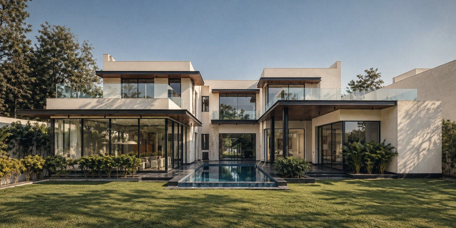 Contemporary BMB residence with lawn and pool